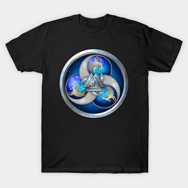 Blue Norse Triple Dragons Shield T-Shirt by NaumaddicArts